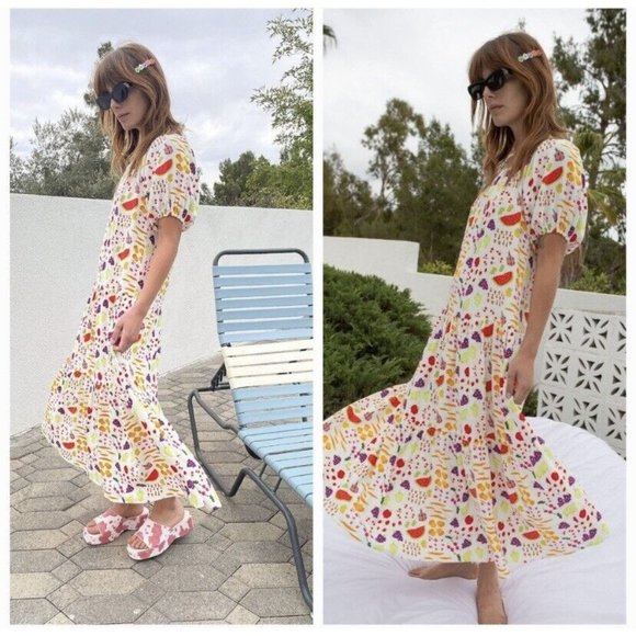 Lisa Says Gah Joni Farmers Market Fruit Food Print Maxi Dress Size Small - Picture 3 of 10